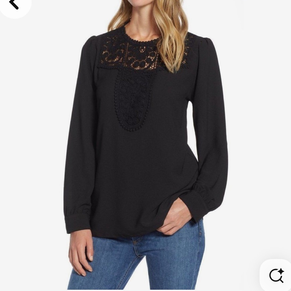 Halogen Lace Crepe Bib Collar Blouse